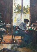 Lesser Ury Frau am Schreibtisch painting